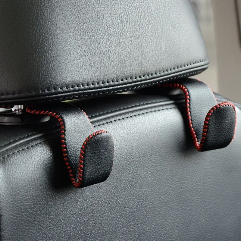Car Seat Headrest Hooks Leather Hidden Back Hanger Storage Holder Organizer Rear Rack For Purses Bags Interior Accessories thumbnail 2