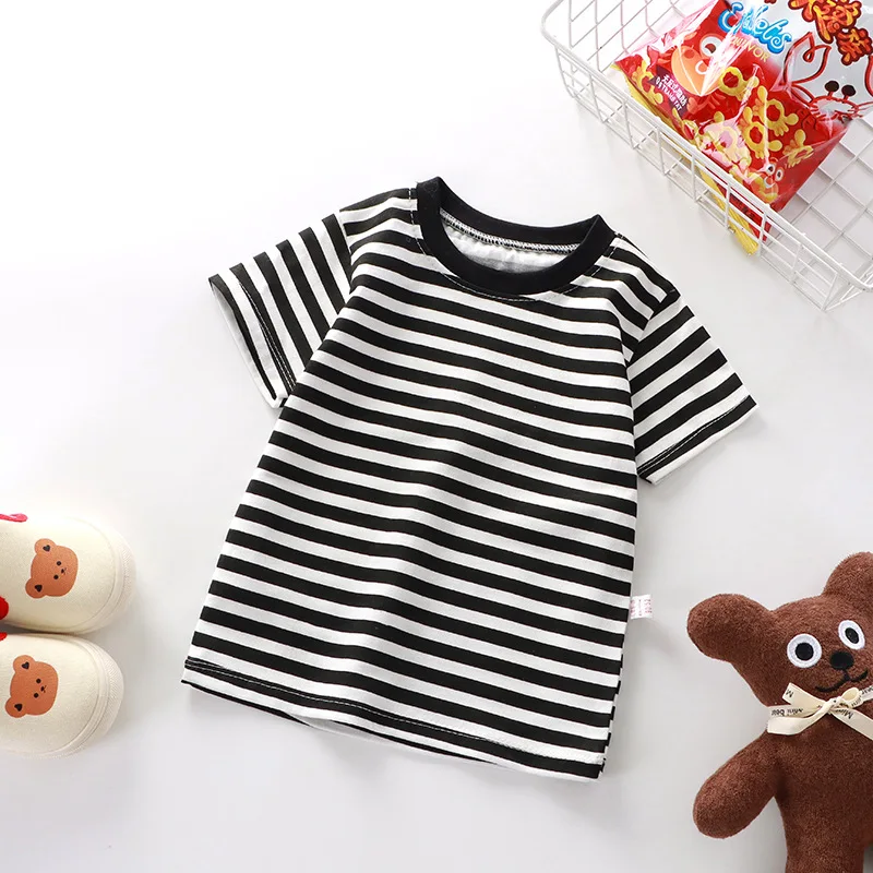 100% Cotton Striped T Shirt for Kids Boys Baby Red Shirt Boy Girls Wholesale Tops Base Shirts Korean Children's Clothes 2026 thumbnail 4