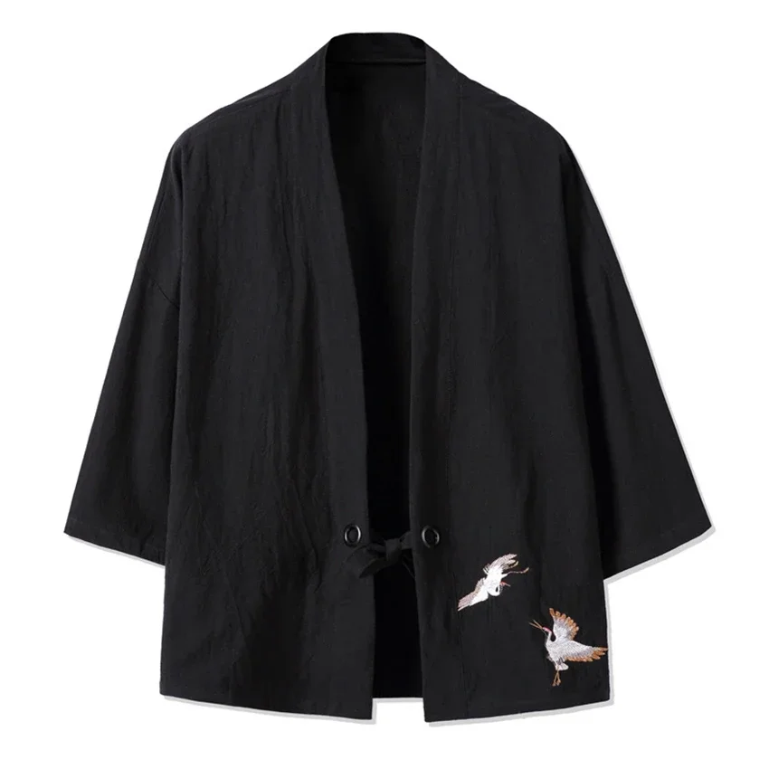 Crane Embroidery Haori Kimono Harajuku Japanese Style Plus Size Men Samurai Costume Yukata Asian Clothes Cardigan Women Jacket thumbnail 3
