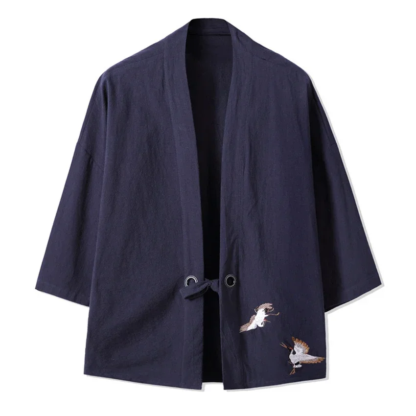 Crane Embroidery Haori Kimono Harajuku Japanese Style Plus Size Men Samurai Costume Yukata Asian Clothes Cardigan Women Jacket thumbnail 2