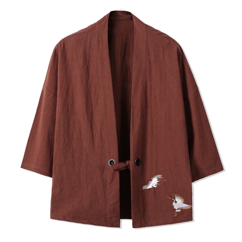 Crane Embroidery Haori Kimono Harajuku Japanese Style Plus Size Men Samurai Costume Yukata Asian Clothes Cardigan Women Jacket thumbnail 4