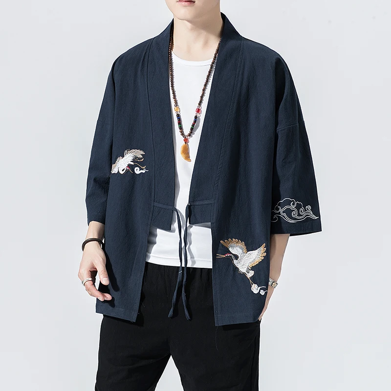Crane Embroidery Haori Kimono Harajuku Japanese Style Plus Size Men Samurai Costume Yukata Asian Clothes Cardigan Women Jacket thumbnail 5