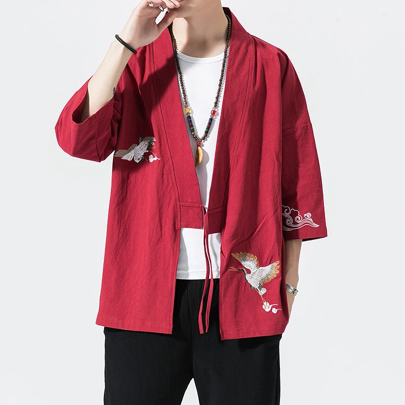 Crane Embroidery Haori Kimono Harajuku Japanese Style Plus Size Men Samurai Costume Yukata Asian Clothes Cardigan Women Jacket thumbnail 6