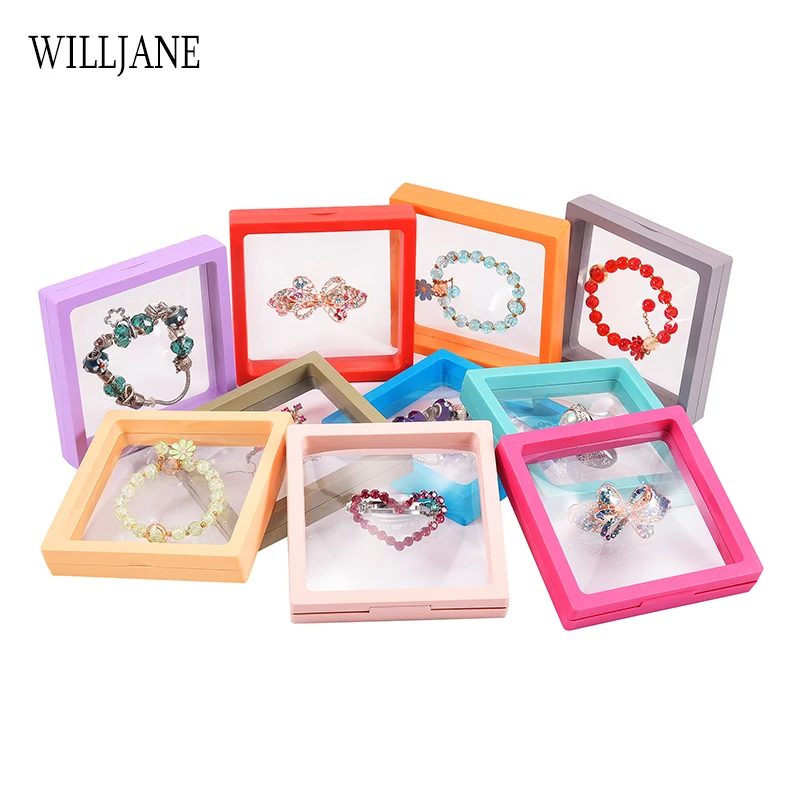 Pack of 10 Transparent PE Film Jewelry Organizer Case Stand Antioxidant Storage Box Wholesale 3D Floating Display Frame Holder thumbnail 6