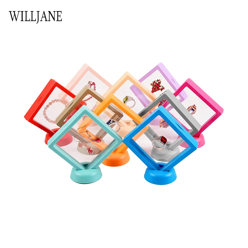 Pack of 10 Transparent PE Film Jewelry Organizer Case Stand Antioxidant Storage Box Wholesale 3D Floating Display Frame Holder