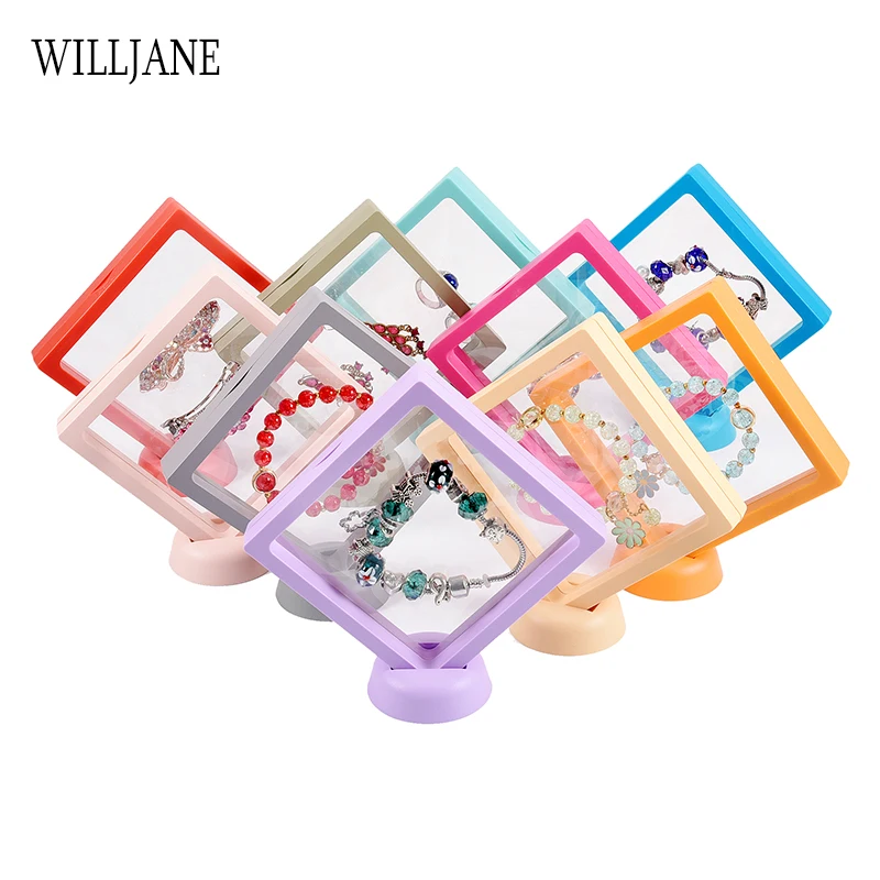 Pack of 10 Transparent PE Film Jewelry Organizer Case Stand Antioxidant Storage Box Wholesale 3D Floating Display Frame Holder thumbnail 5
