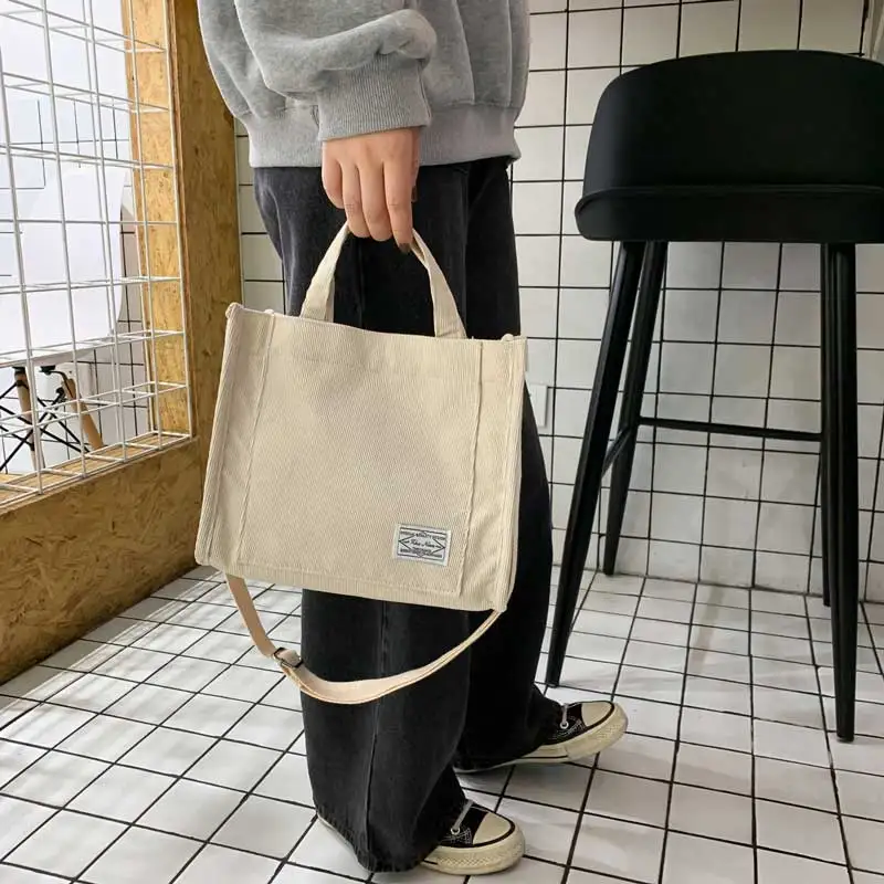Corduroy Crossbody Tote Bag, Women's Square Crossbody Bag, Casual Tote Bag, Shoulder Bag, Travel Organiser Bag thumbnail 2