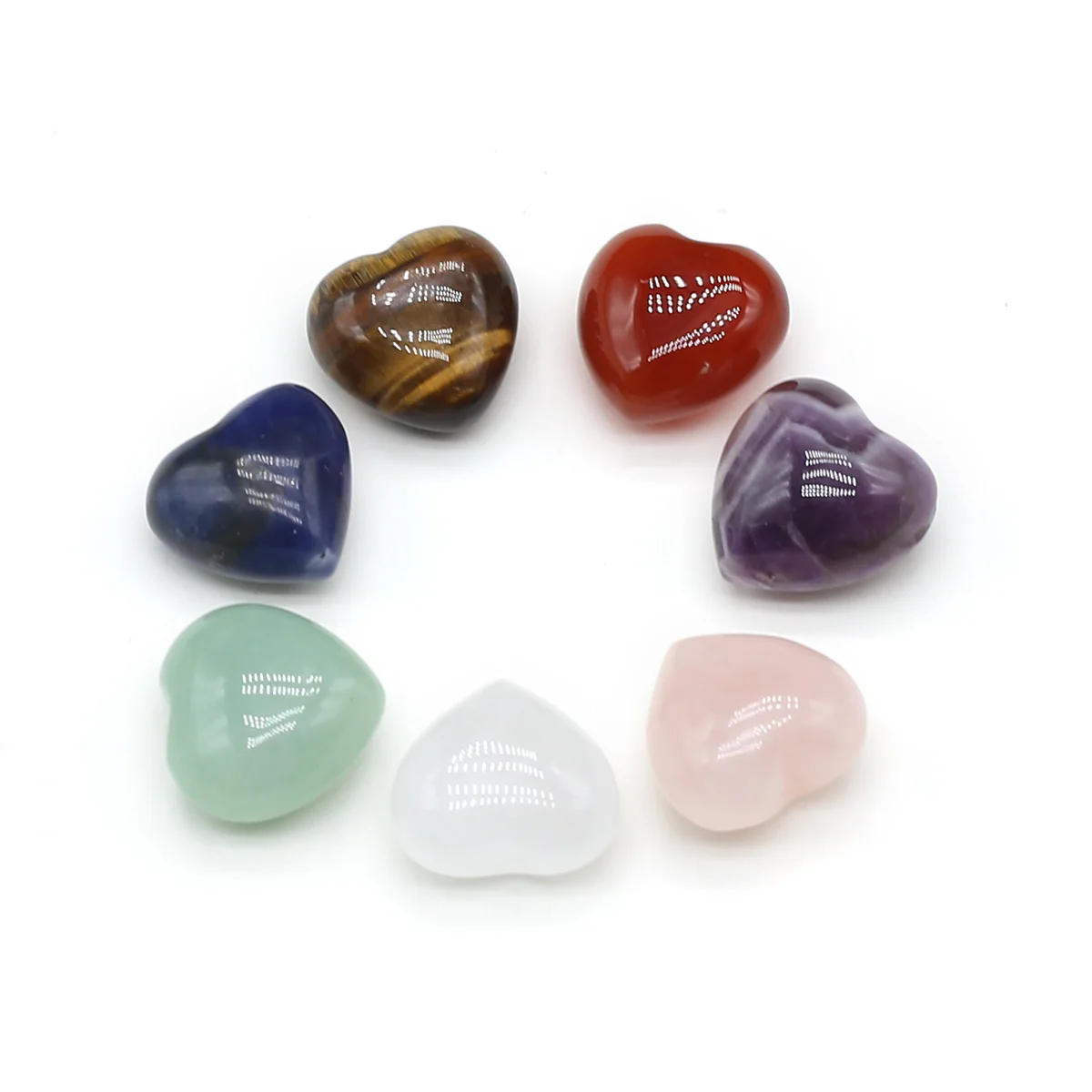 7pcs 15mm Natural Stone Crystal Agate Heart Aura Rune Yoga Stone Chakra Loose Beads for Jewelry Making Supplies DIY Accessories