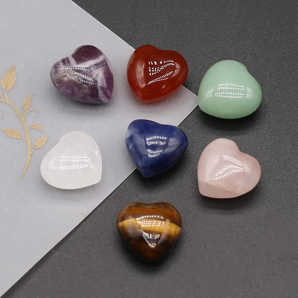 7pcs 15mm Natural Stone Crystal Agate Heart Aura Rune Yoga Stone Chakra Loose Beads for Jewelry Making Supplies DIY Accessories thumbnail 3