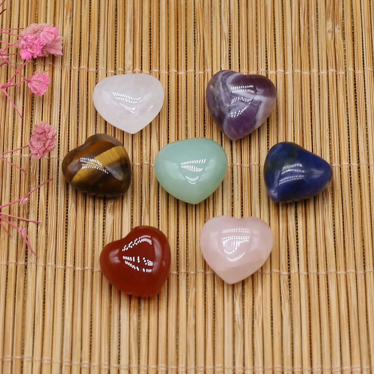 7pcs 15mm Natural Stone Crystal Agate Heart Aura Rune Yoga Stone Chakra Loose Beads for Jewelry Making Supplies DIY Accessories thumbnail 5