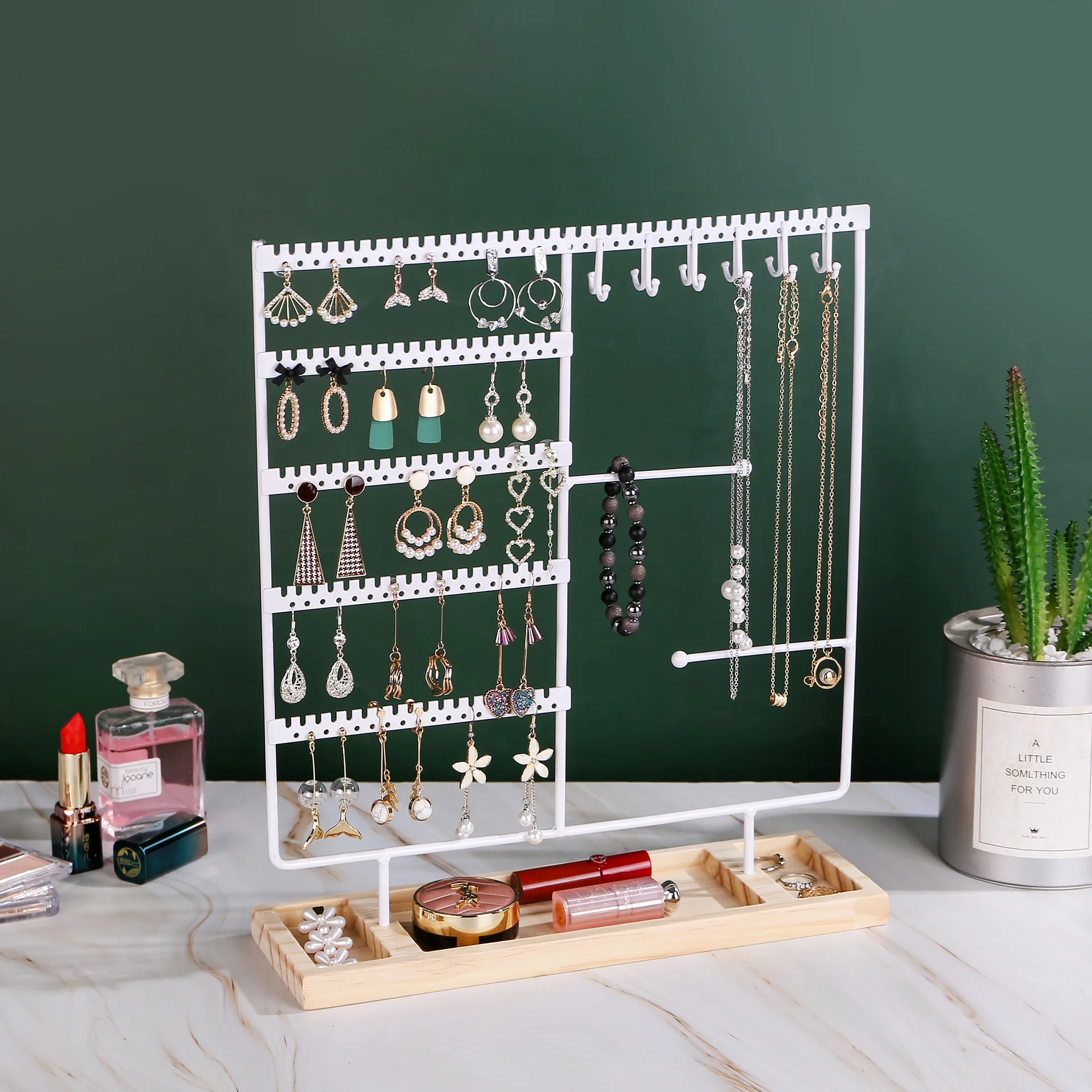 Multifunctional Earring Display Rack Necklace Ring Storage Rack Detachable Wooden Bottom Women Bracelet Watch Jewelry Rack thumbnail 3