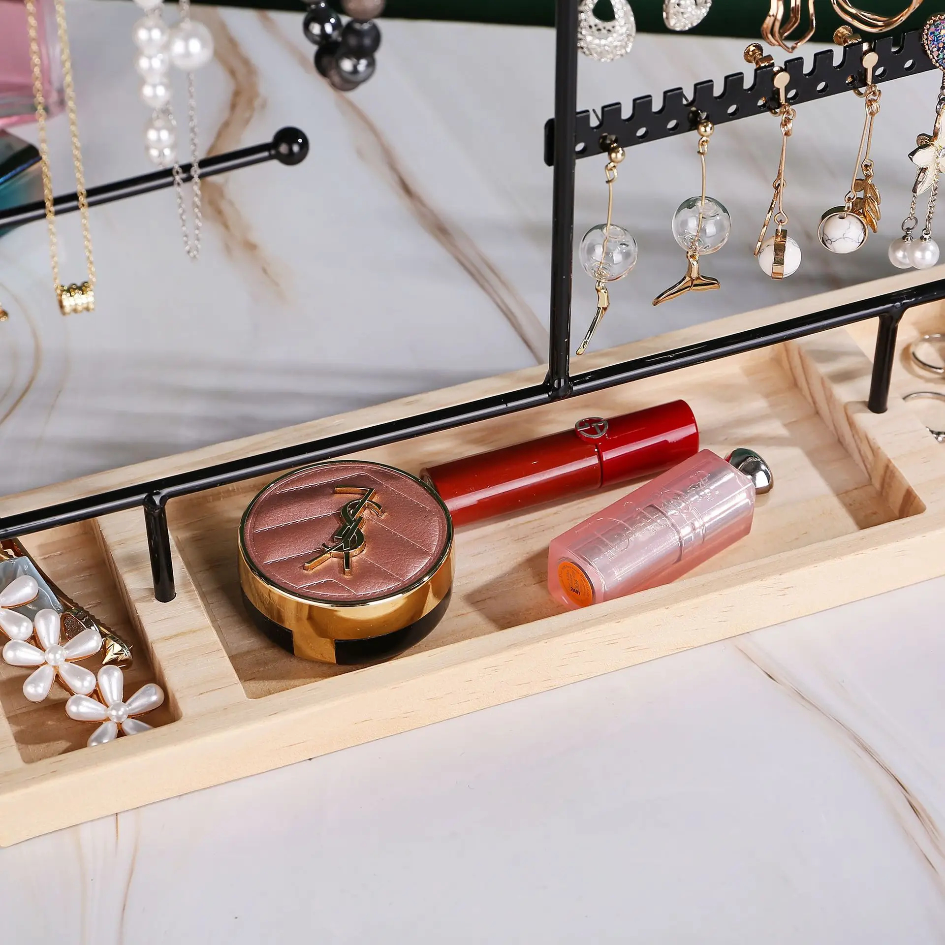 Multifunctional Earring Display Rack Necklace Ring Storage Rack Detachable Wooden Bottom Women Bracelet Watch Jewelry Rack thumbnail 5