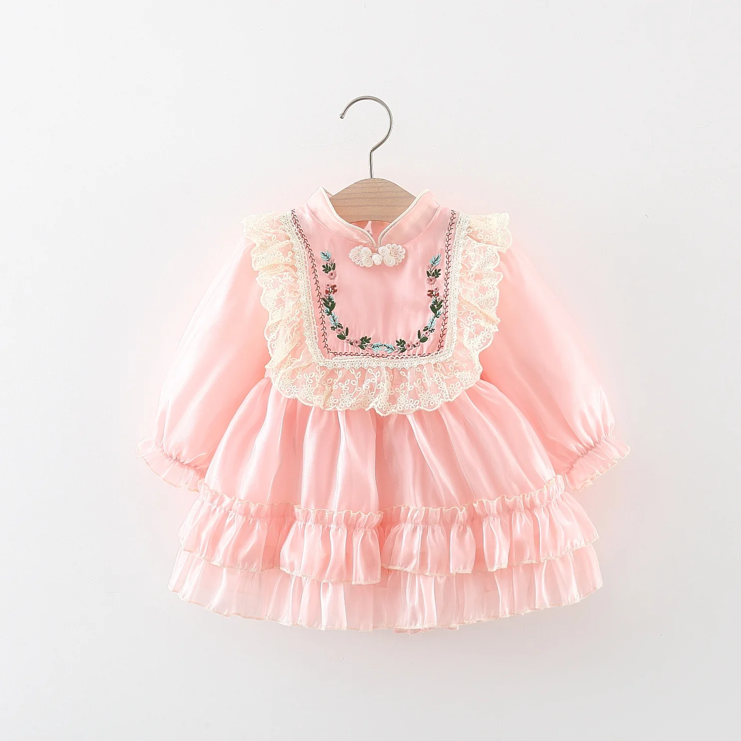 Girls' Autumn Long sleeved Lace Lace Princess Dress with Embroidered Pan Button Chinese Style Baby Dress thumbnail 2