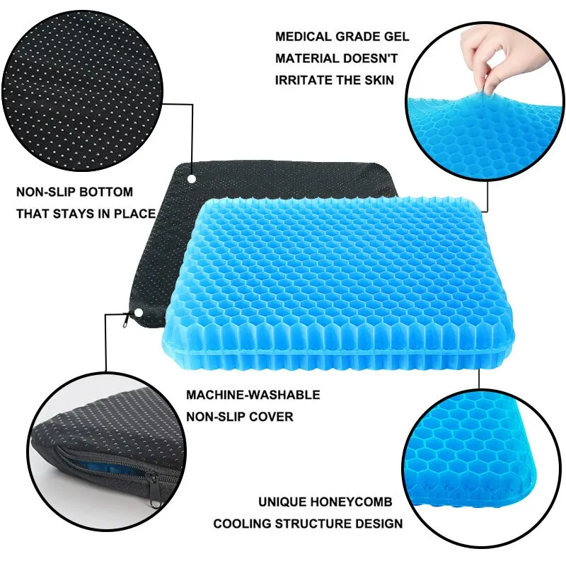 Gel Seat Cushion Summer Breathable Honeycomb Design For Pressure Relief Back Tailbone Pain - Home Office Wheelchair Chair Cars thumbnail 6