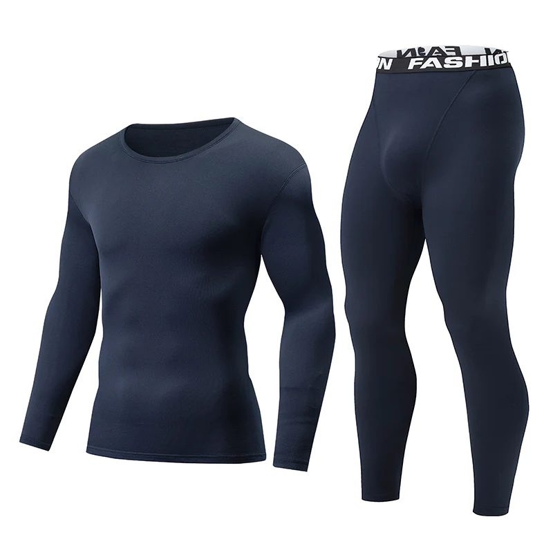 2-piece Autumn And Winter Solid Color Fashionable Casual Base Set Slim Fit Sports Fitness Long Sleeved Pants Warm Underwear Set thumbnail 2