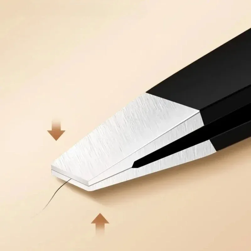 Stainless Steel Black Eyebrow Tweezer with Slant and Flat Point Beauty Tools for Eyelash Tweezer & Ingrown Hair Removal thumbnail 3