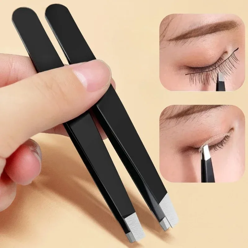 Stainless Steel Black Eyebrow Tweezer with Slant and Flat Point Beauty Tools for Eyelash Tweezer & Ingrown Hair Removal thumbnail 2