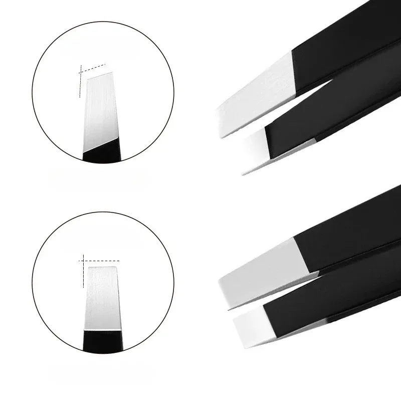 Stainless Steel Black Eyebrow Tweezer with Slant and Flat Point Beauty Tools for Eyelash Tweezer & Ingrown Hair Removal thumbnail 4