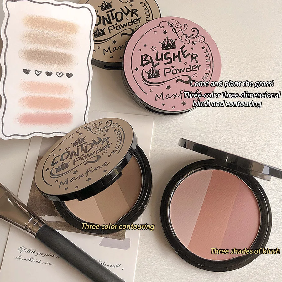3in1 Three Colors Powder Tray Blush Contouring Waterproof Long Lasting Delicate Natural Face Makeup thumbnail 2