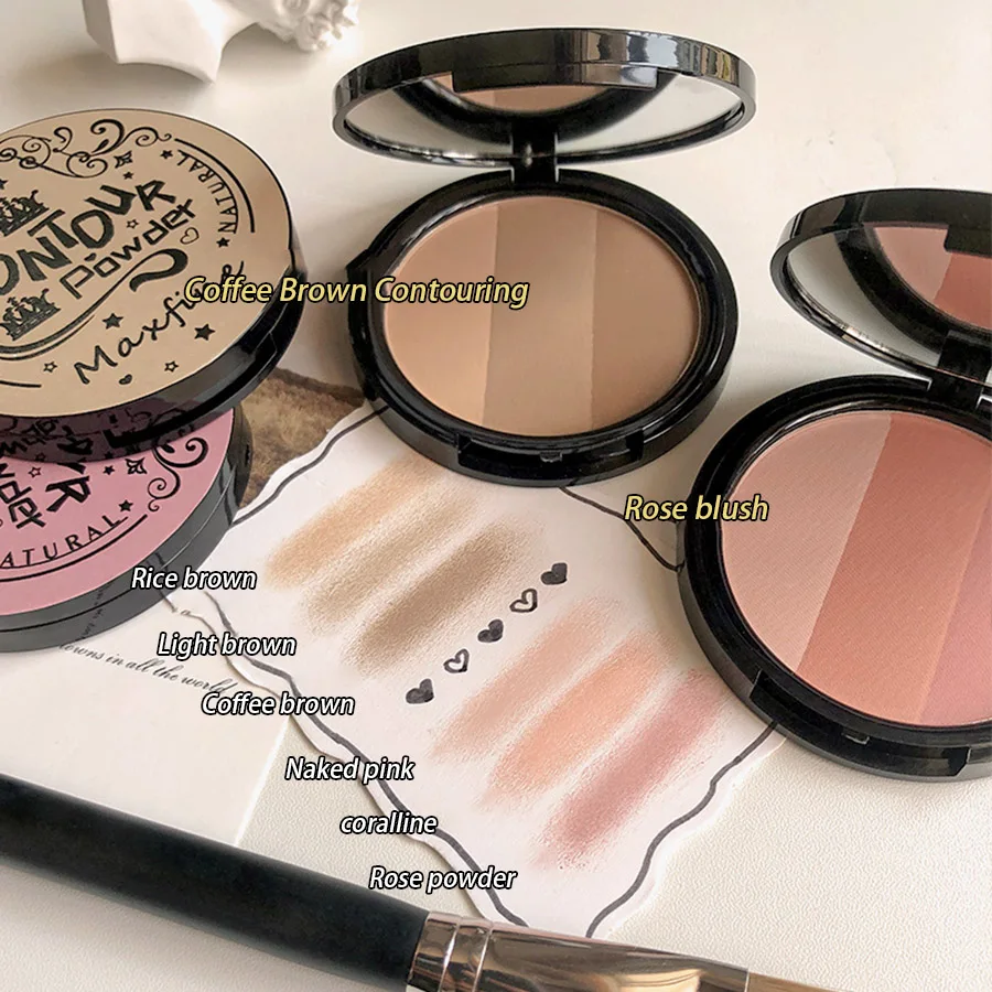3in1 Three Colors Powder Tray Blush Contouring Waterproof Long Lasting Delicate Natural Face Makeup thumbnail 4
