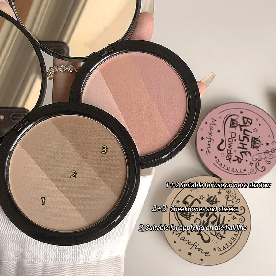 3in1 Three Colors Powder Tray Blush Contouring Waterproof Long Lasting Delicate Natural Face Makeup thumbnail 6