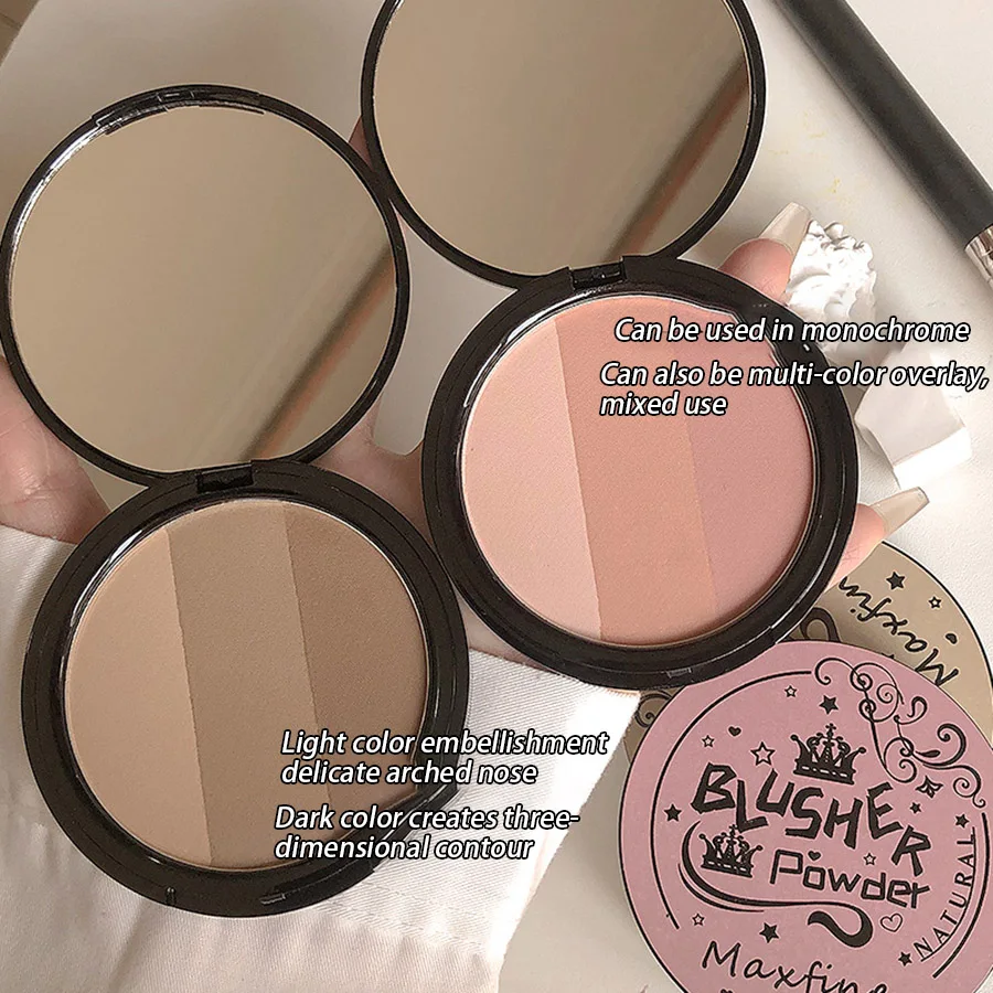 3in1 Three Colors Powder Tray Blush Contouring Waterproof Long Lasting Delicate Natural Face Makeup thumbnail 5