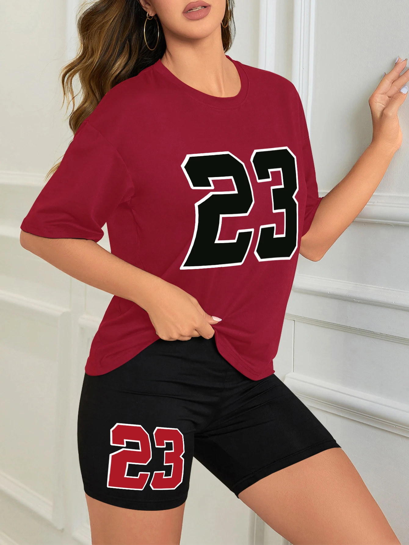 Women's summer set Number 23 print Casual shorts set Sports women's shirt Shorts 2 piece street wear set womens summer clothes thumbnail 5