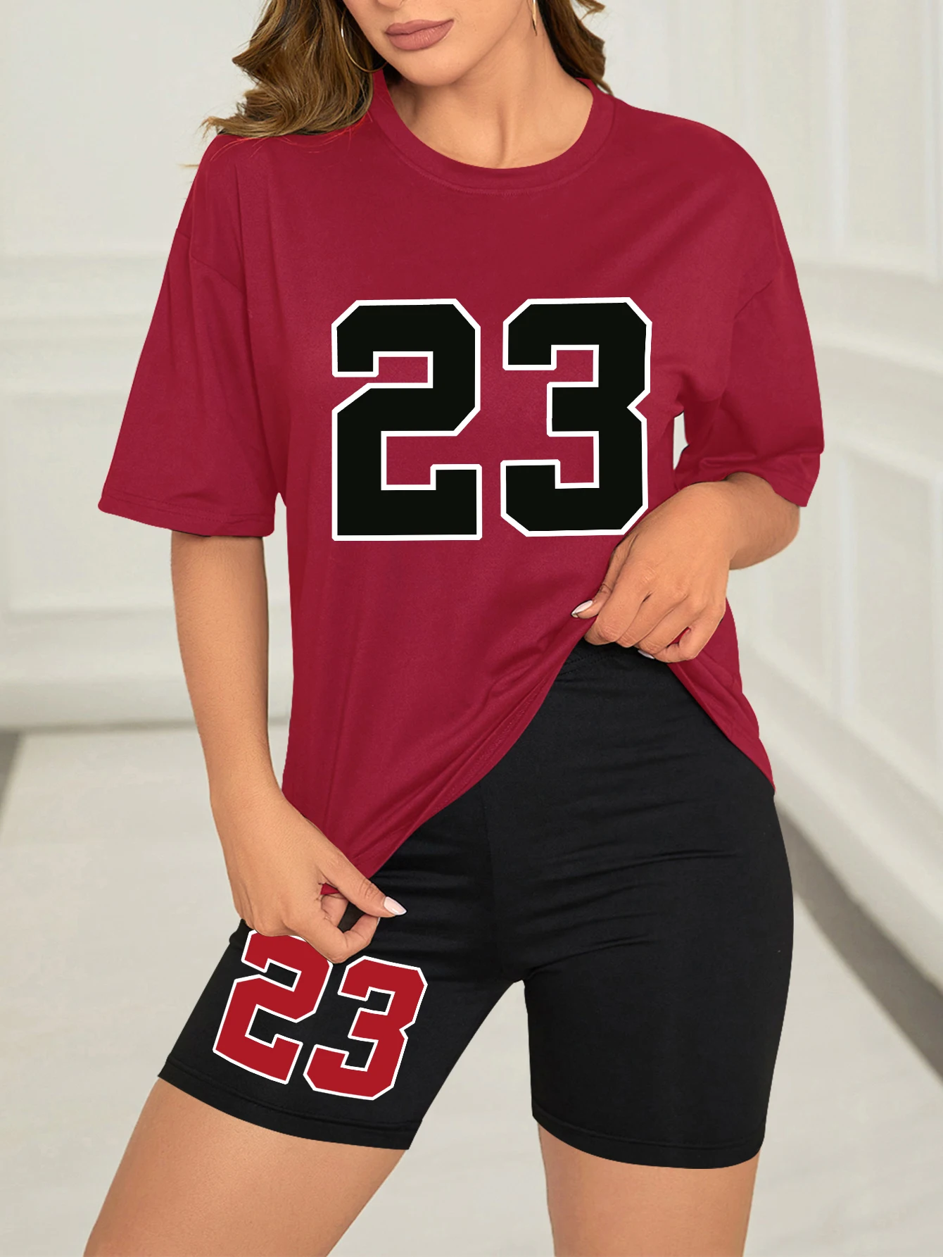 Women's summer set Number 23 print Casual shorts set Sports women's shirt Shorts 2 piece street wear set womens summer clothes thumbnail 6