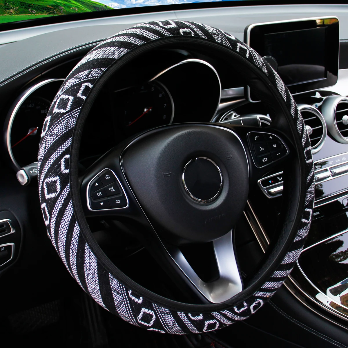 1 linen breathable fabric Bohemian style automotive supplies without inner ring steering wheel cover fits 14.5-15 inches thumbnail 4