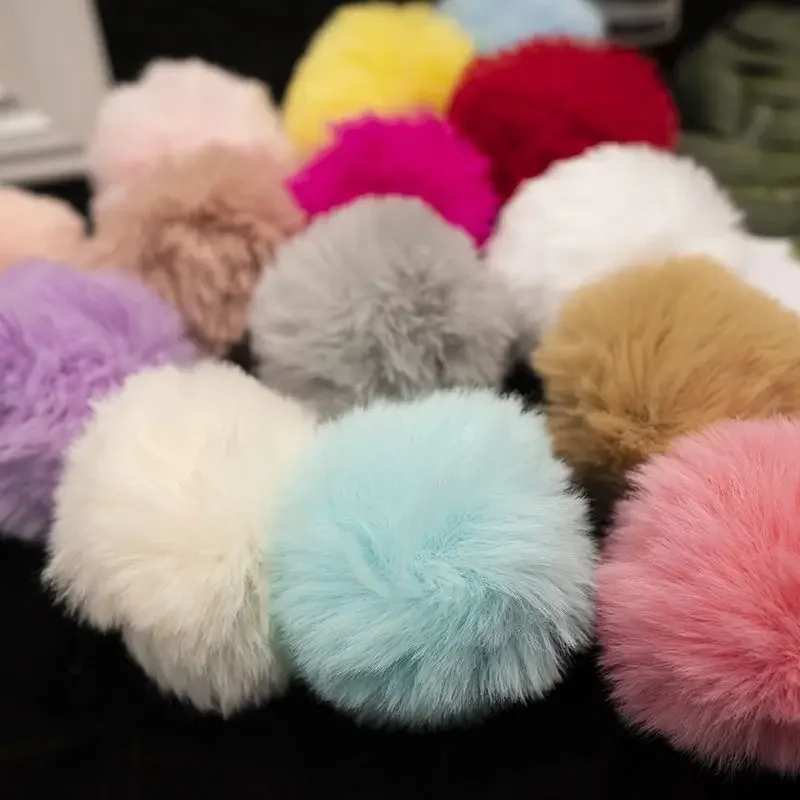 8cm Pompom Ball with Rubber Band Faux Rex Rabbit Fur Pompoms Ball DIY Handmade Keychain Clothing Hat Accessories Craft Supplies thumbnail 3