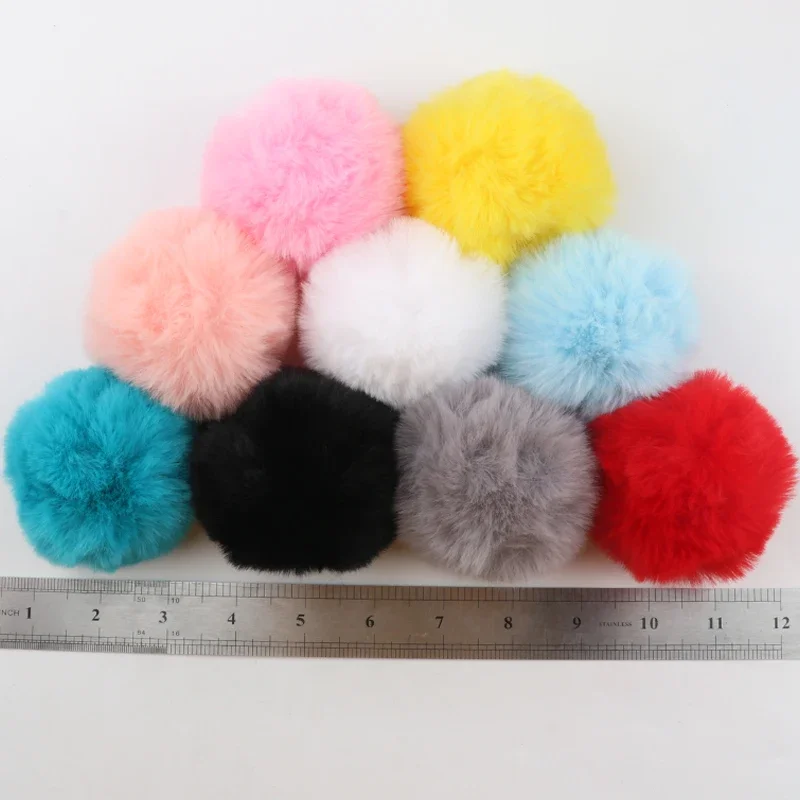 8cm Pompom Ball with Rubber Band Faux Rex Rabbit Fur Pompoms Ball DIY Handmade Keychain Clothing Hat Accessories Craft Supplies thumbnail 2
