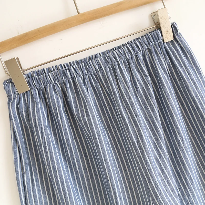 Japanese Tie Up Kimono Robes Pajamas Set for Men's Striped Cotton Loose Summer Thin Short Sleeved Shorts Home Clothes for Men thumbnail 5