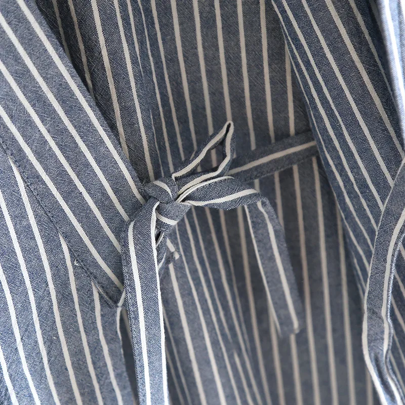 Japanese Tie Up Kimono Robes Pajamas Set for Men's Striped Cotton Loose Summer Thin Short Sleeved Shorts Home Clothes for Men thumbnail 4