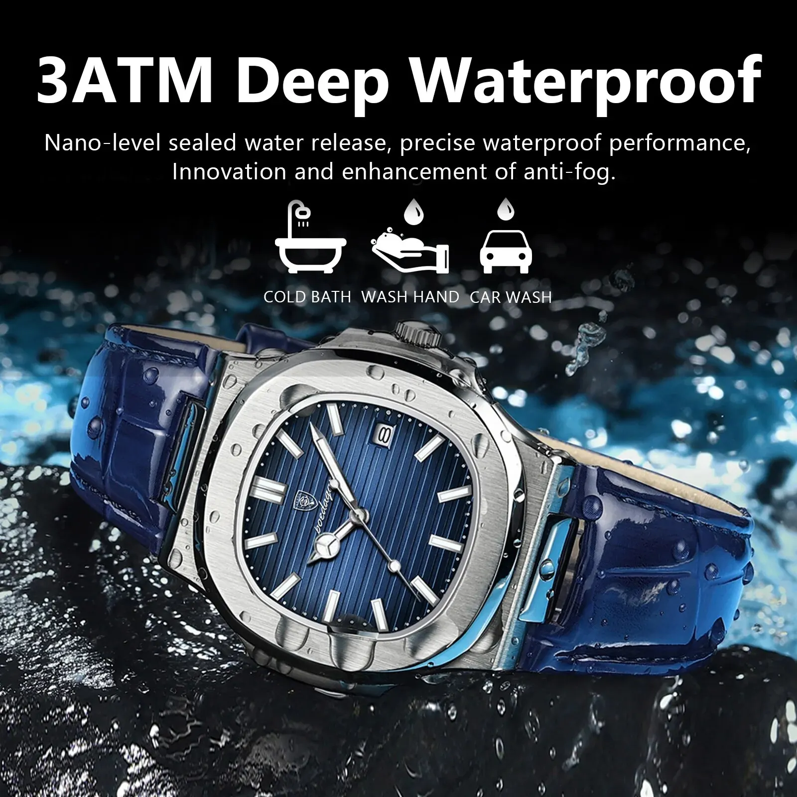 POEDAGAR Top Luxury Square Man Watch Date Waterproof Luminous Men Wristwatch High Quality Leather Men's Quartz Watches+Box Reloj thumbnail 3
