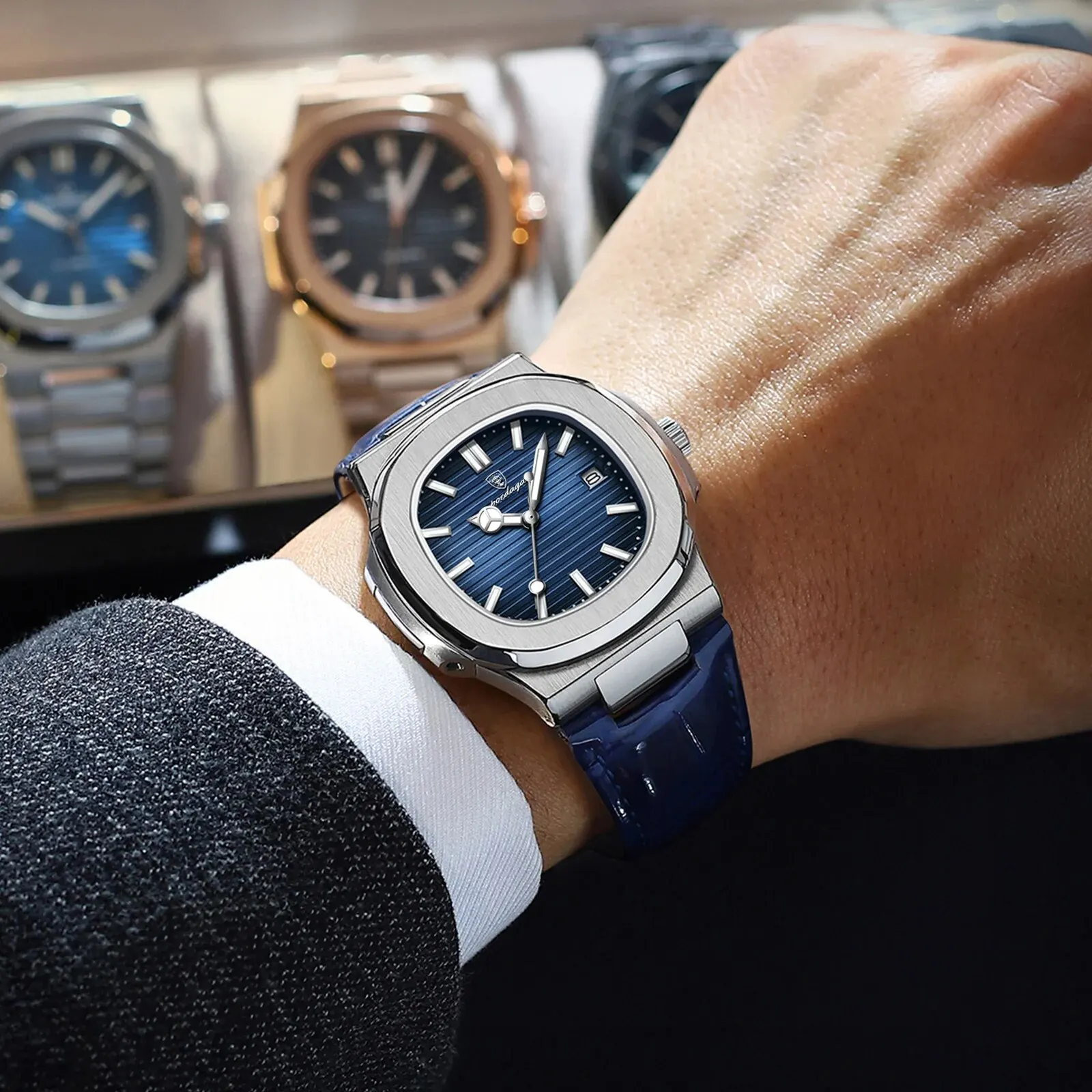 POEDAGAR Top Luxury Square Man Watch Date Waterproof Luminous Men Wristwatch High Quality Leather Men's Quartz Watches+Box Reloj thumbnail 6