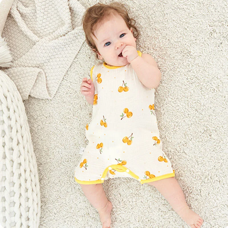 Baby Girl Waistcoat Romper Summer Cartoon Newborn Kid Jumpsuits Pajamas Thin Gauze Printed Infant Boy Crawling Clothes Bodysuits thumbnail 2