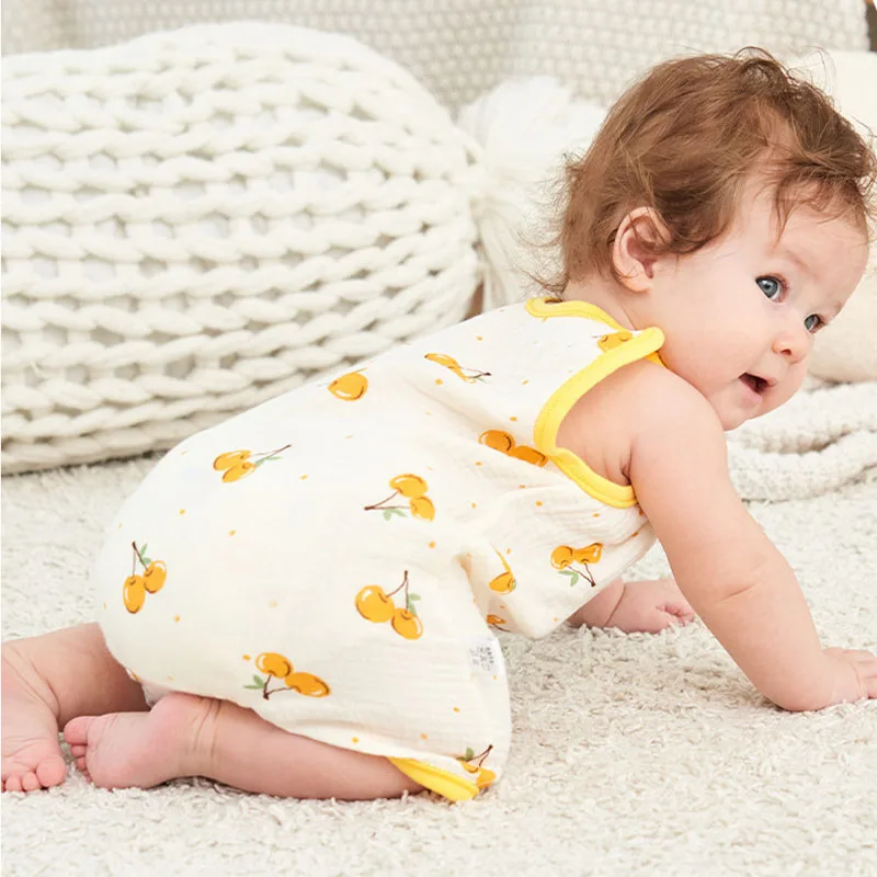 Baby Girl Waistcoat Romper Summer Cartoon Newborn Kid Jumpsuits Pajamas Thin Gauze Printed Infant Boy Crawling Clothes Bodysuits thumbnail 6
