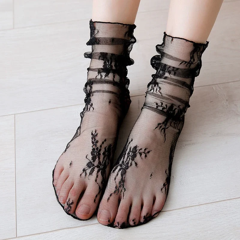 Women's Harajuku Socks Ladies Breathable Transparent Floral Lace Sock Sweet Mesh Fishnet Sock Soft Breathable Socks Hosiery Sox thumbnail 4