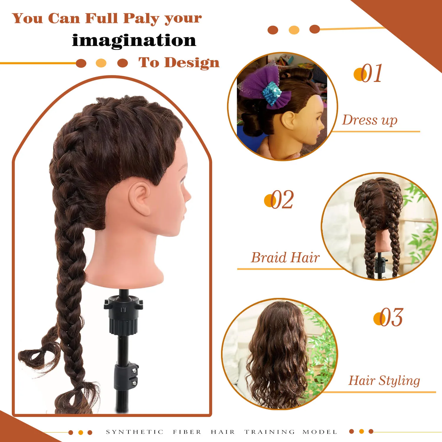 Mannequin Head Training Head For Braid Hairdressing 100% High Temperature Fiber Female Mannequin Training Doll Head thumbnail 5