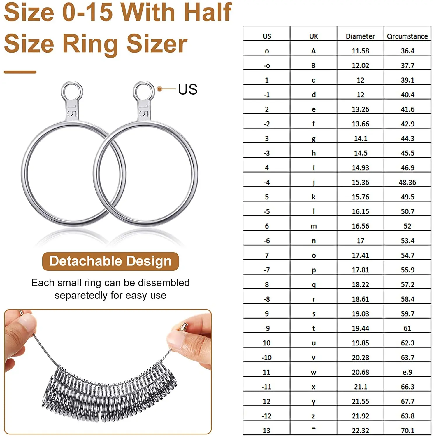 11 Pieces Of US UK Ring Mandrel Sets Size 1-13 With Half Ring Size Measuring Instrument Jewelry Repair Measuring Tools Kit thumbnail 6