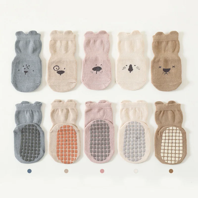 3/5 Pairs Baby Adorable Animals Pattern Non Slip Floor Socks, Breathable Casual Socks For Boys and Girls Kids Indoor Activities thumbnail 2