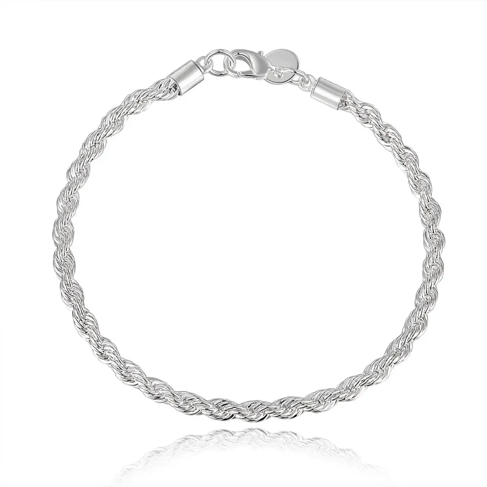 Charm 925 sterling silver Accessories Men 4MM 40-60cm 2PCS Rope Chain Necklace Bracelet Women Fashion Wedding Gift Jewelry thumbnail 2
