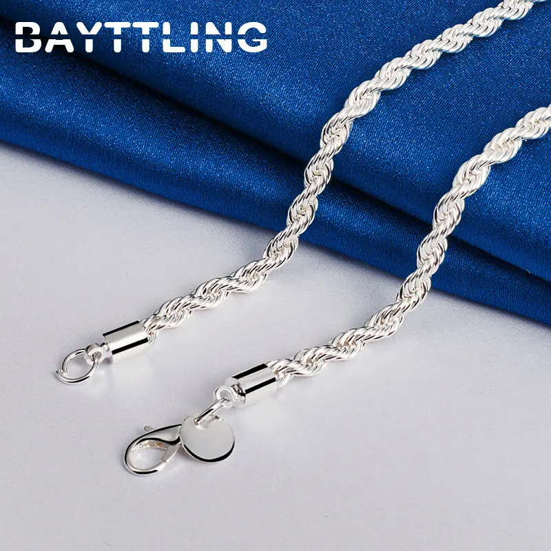Charm 925 sterling silver Accessories Men 4MM 40-60cm 2PCS Rope Chain Necklace Bracelet Women Fashion Wedding Gift Jewelry thumbnail 5
