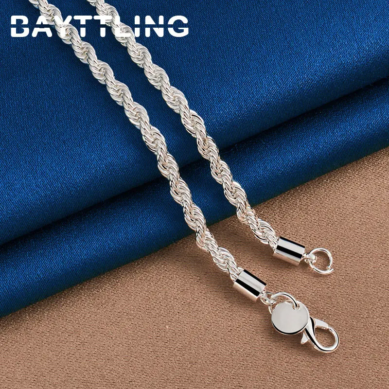 Charm 925 sterling silver Accessories Men 4MM 40-60cm 2PCS Rope Chain Necklace Bracelet Women Fashion Wedding Gift Jewelry thumbnail 3