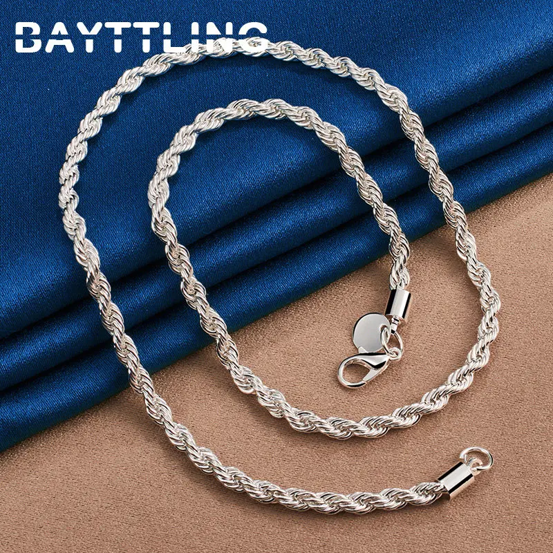 Charm 925 sterling silver Accessories Men 4MM 40-60cm 2PCS Rope Chain Necklace Bracelet Women Fashion Wedding Gift Jewelry thumbnail 4