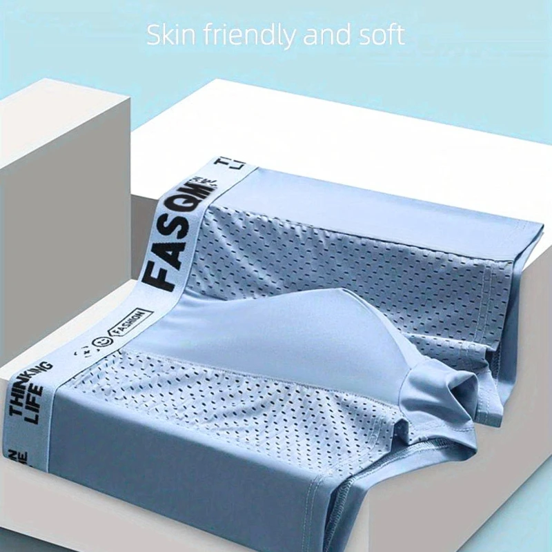 1pc Men's Ice Silk Cool Soft Comfy Boxers Briefs Men's Contrast Underwear, Mesh Breathable Comfy Stretchy Trunks thumbnail 3