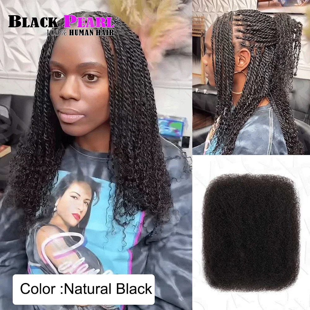 Black Pearl Top QVR Peruvian Kinky Curly Mini Twist Hair 50G/pc Afro Kinky Bulk Human Hair for Braiding 100% Remy Hair Bundles thumbnail 2