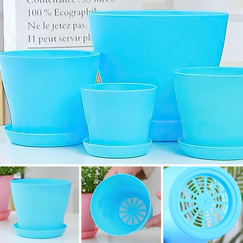 Plastic Flower Pots Planter Balconies Planting Potted Flower Pot Succulent Plant Pots with Tray Garden Indoor Bonsai Multi-Color thumbnail 4