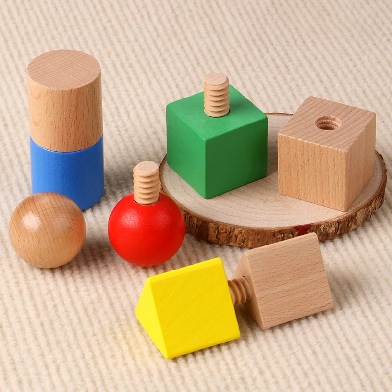 Nuts Wooden Blocks Baby Montessori Toys Fine Motor Skill Sensory Games Geometric Screws Shape Matching Toddlers Educational Toys