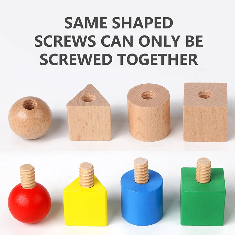 Nuts Wooden Blocks Baby Montessori Toys Fine Motor Skill Sensory Games Geometric Screws Shape Matching Toddlers Educational Toys thumbnail 2